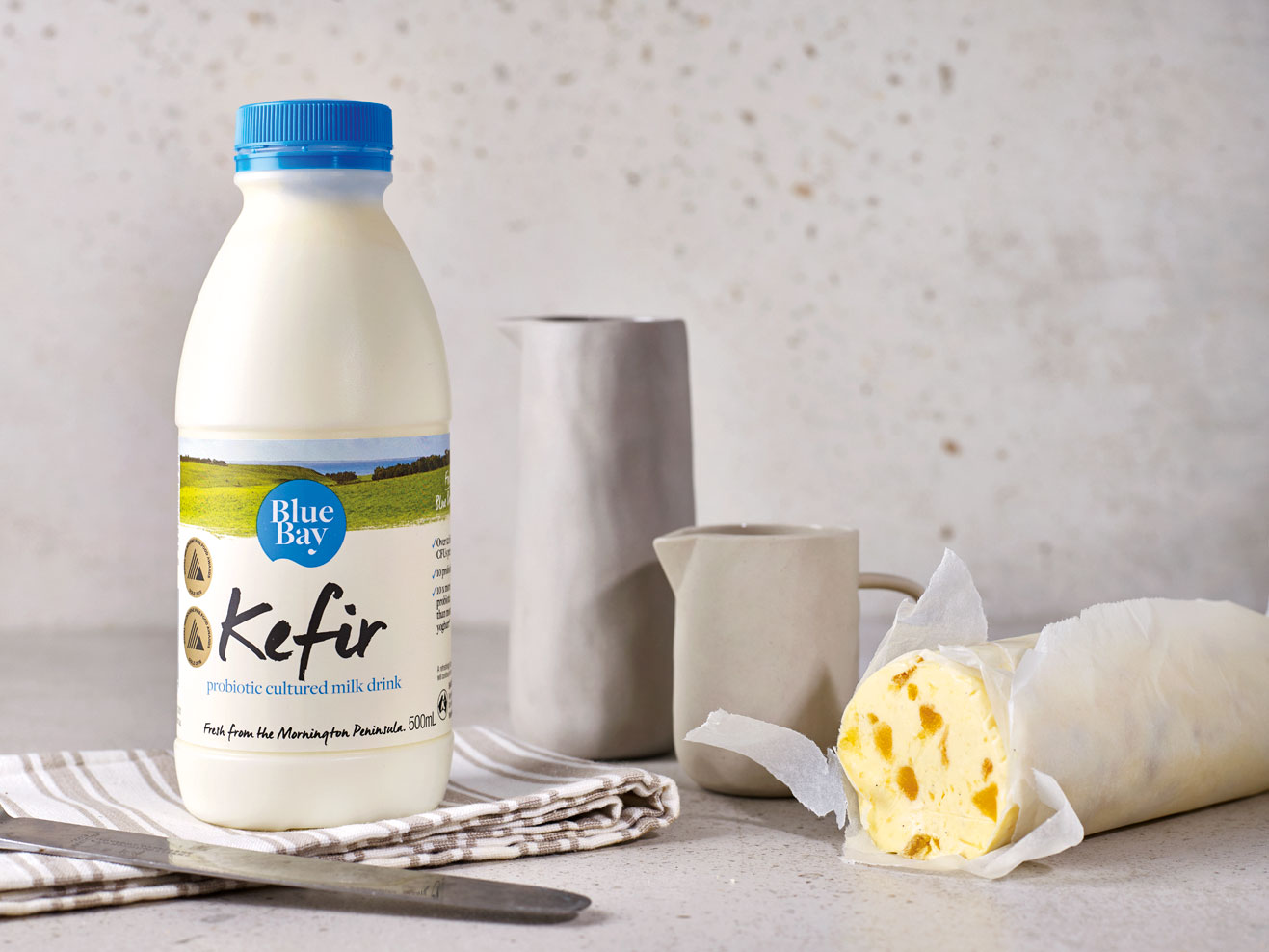 Blue Bay Kefir, from Mornington, Victoria has no added thickeners or preservatives – it can last a good six weeks on the fridge shelf.