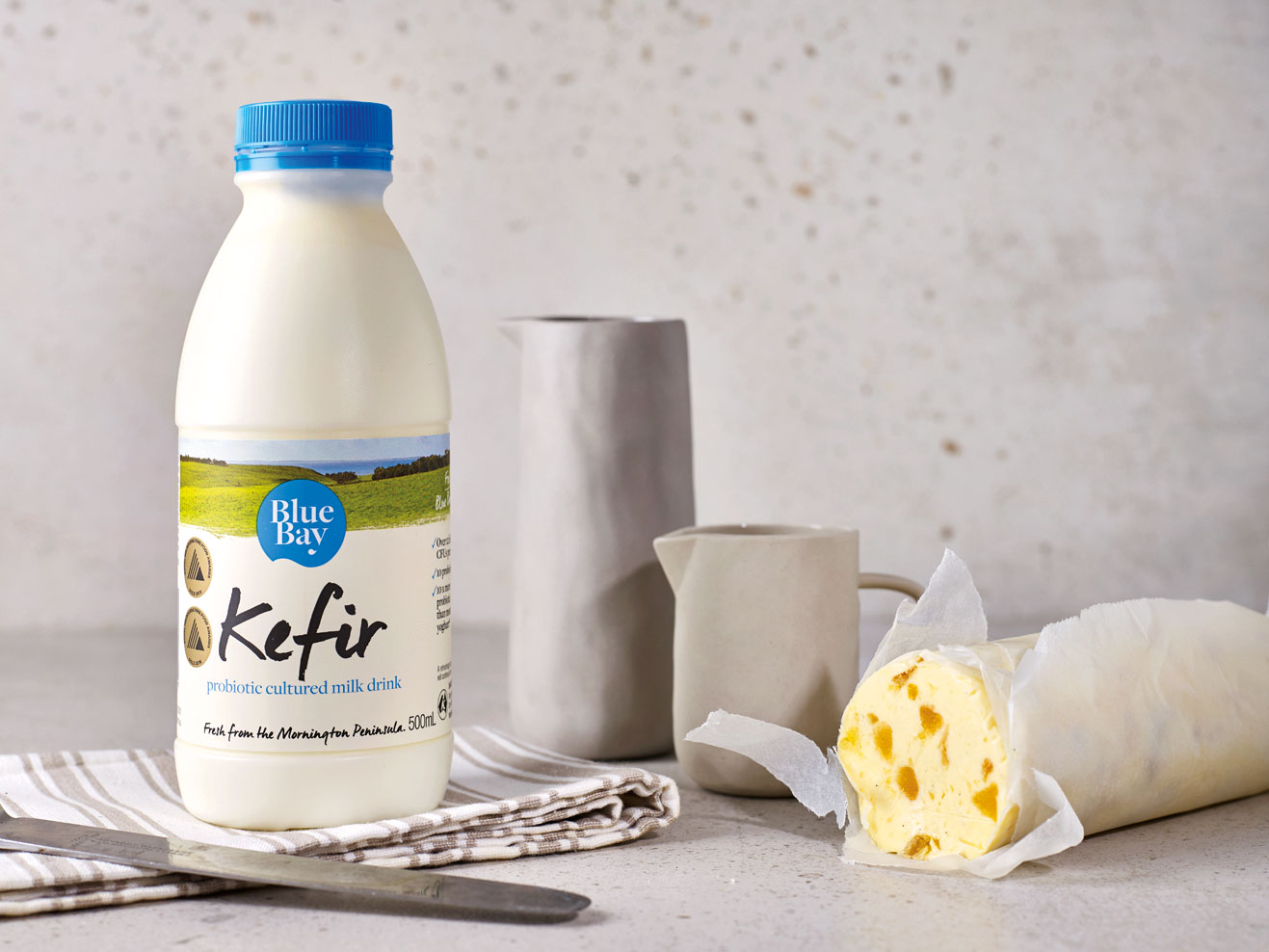Blue Bay Kefir, from Mornington, Victoria has no added thickeners or preservatives – it can last a good six weeks on the fridge shelf.