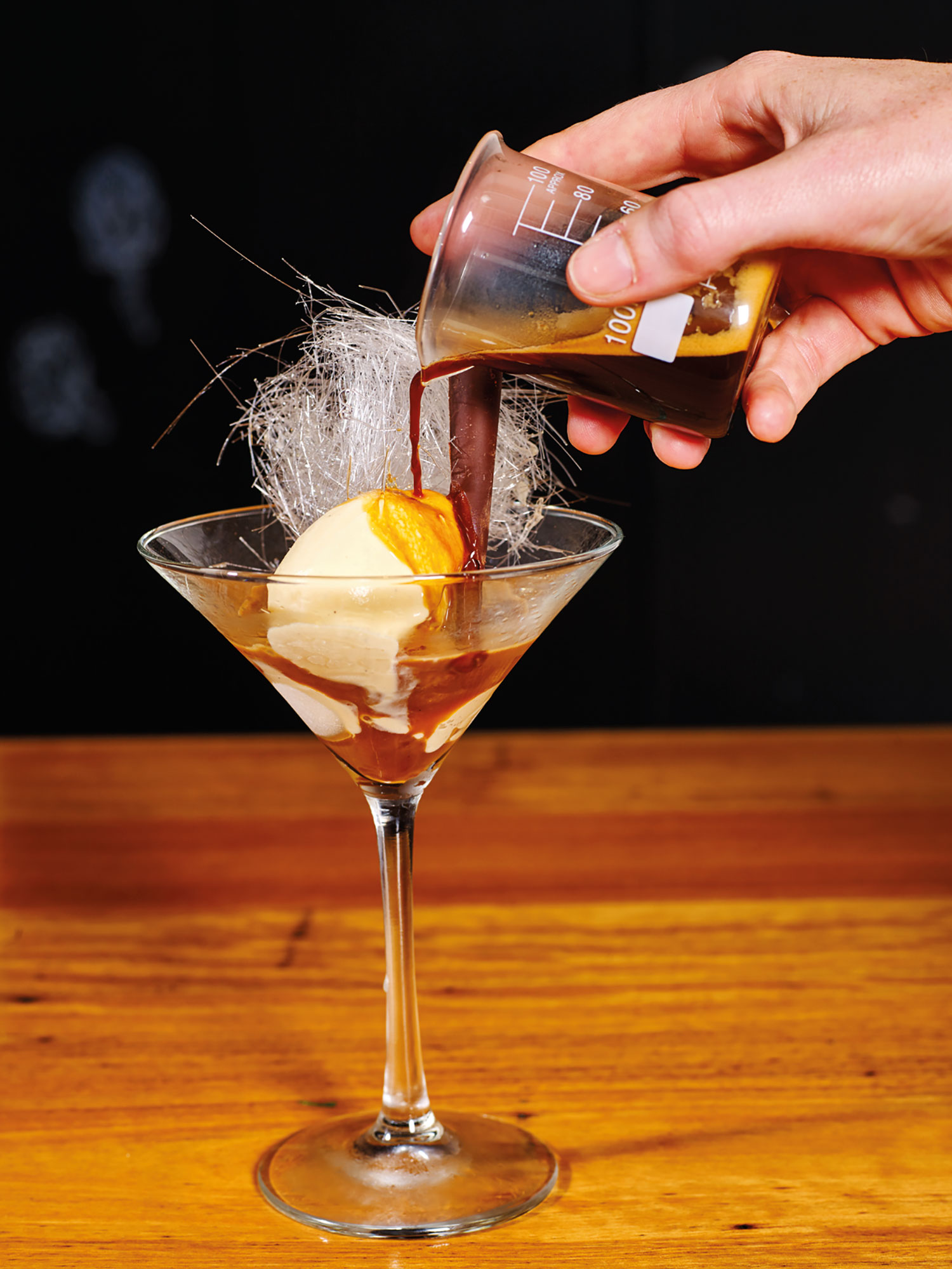 Affogato with spun sugar