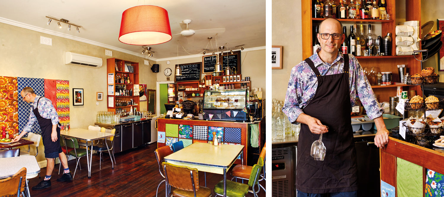 proprietor Eric Bittner maintains his eye for detail over the corner café; Café Derailleur’s creative and colourful interior