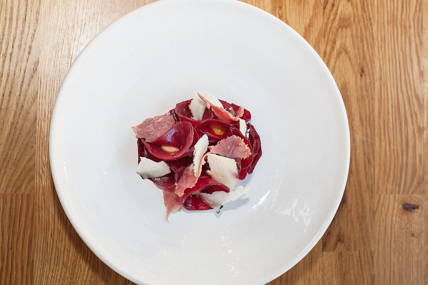 Beet Salad with house-made goat’s cheese and prosciutto.