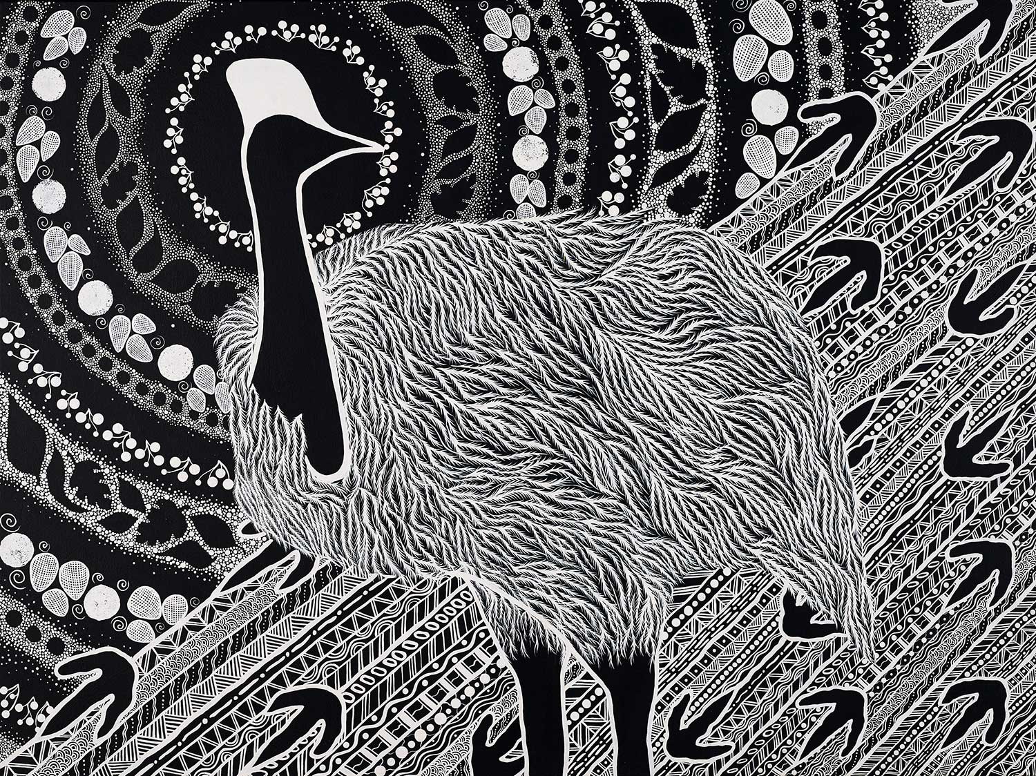 Tarsha Davis, Kurranji (cassowary), 2019; 122 x 92cm, acrylic on canvas