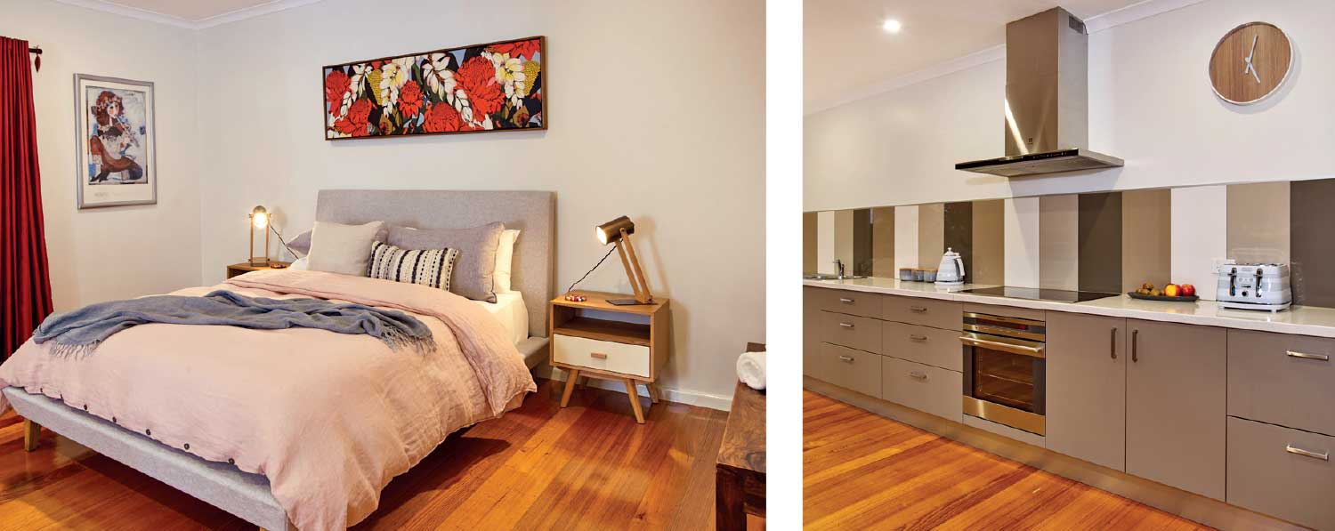 Northbank House’s Queen master bedroom; the large kitchen is built for entertaining