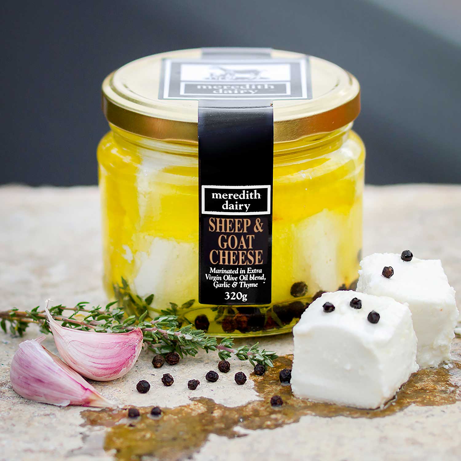 Meredith Dairy, Marinated Feta Sheep and Goat Milk Blend.<br /> Champion Fresh - Cheese &amp; Dairy