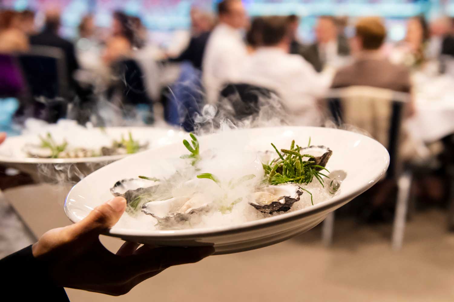 Tathra Oysters, served natural with coastal herbs: samphire and beach bananas at Wednesday evening's awards presentation dinner.