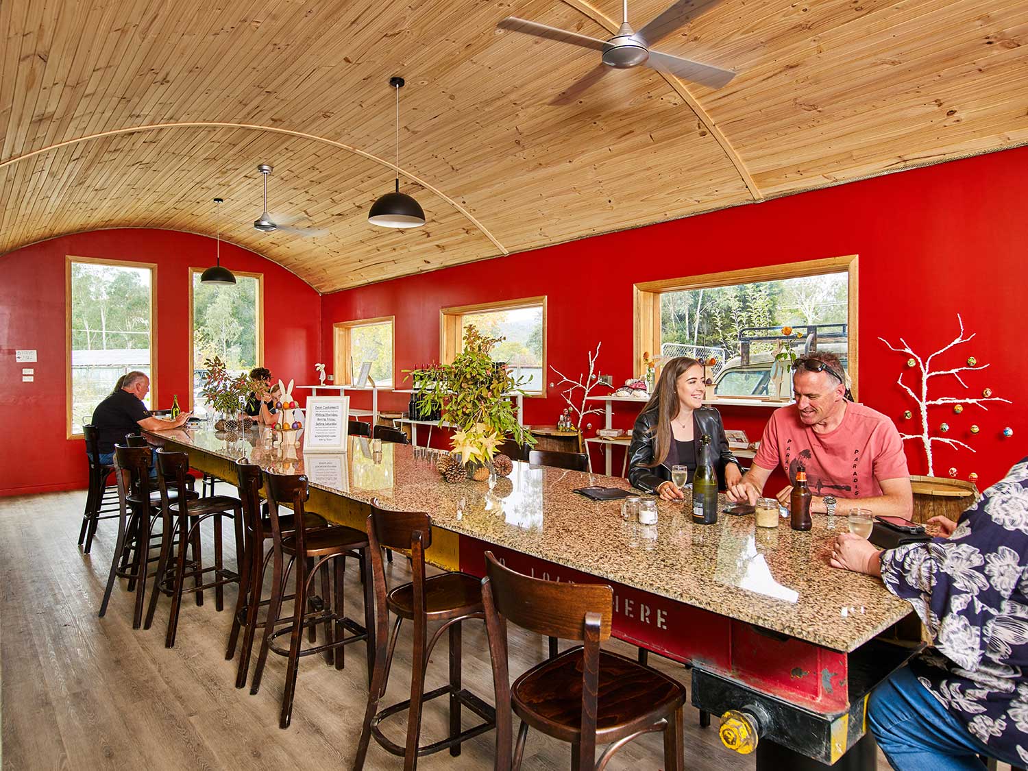 A long stone-top share table is a feature of The Oven at Cheshunt