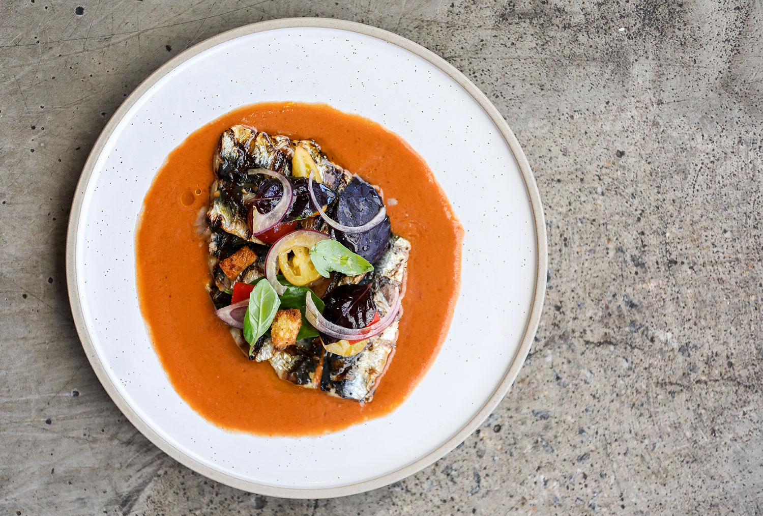 Grilled Sardines Fillets with gazpacho salad