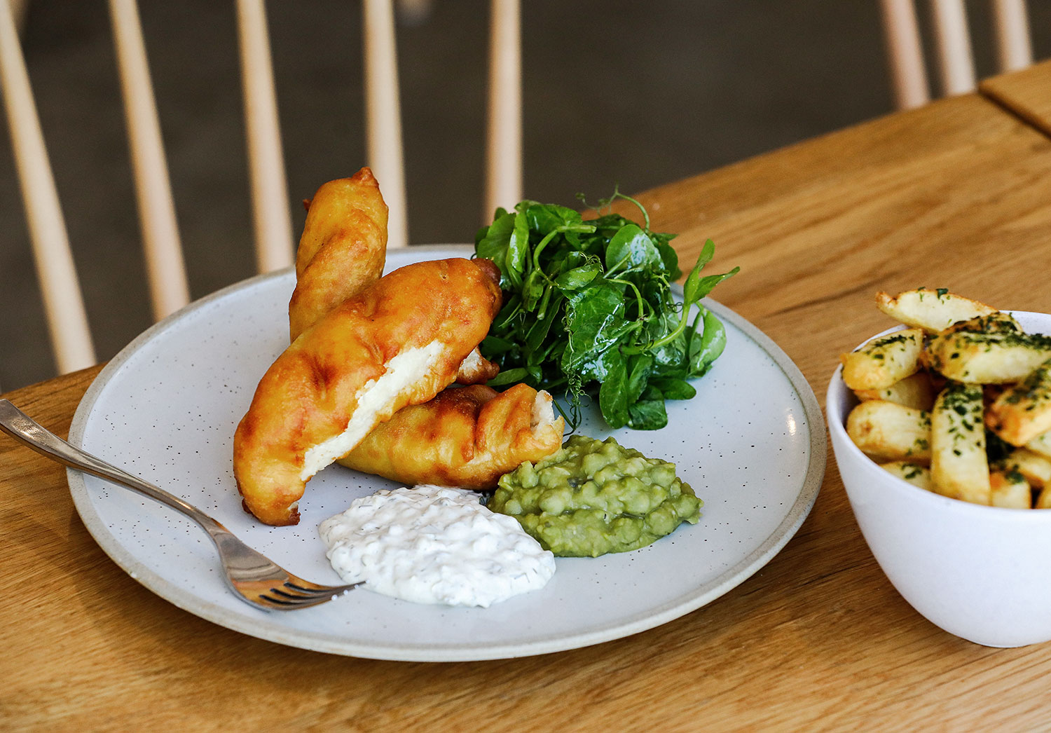 Beer Battered Fish with Mushy Peas
