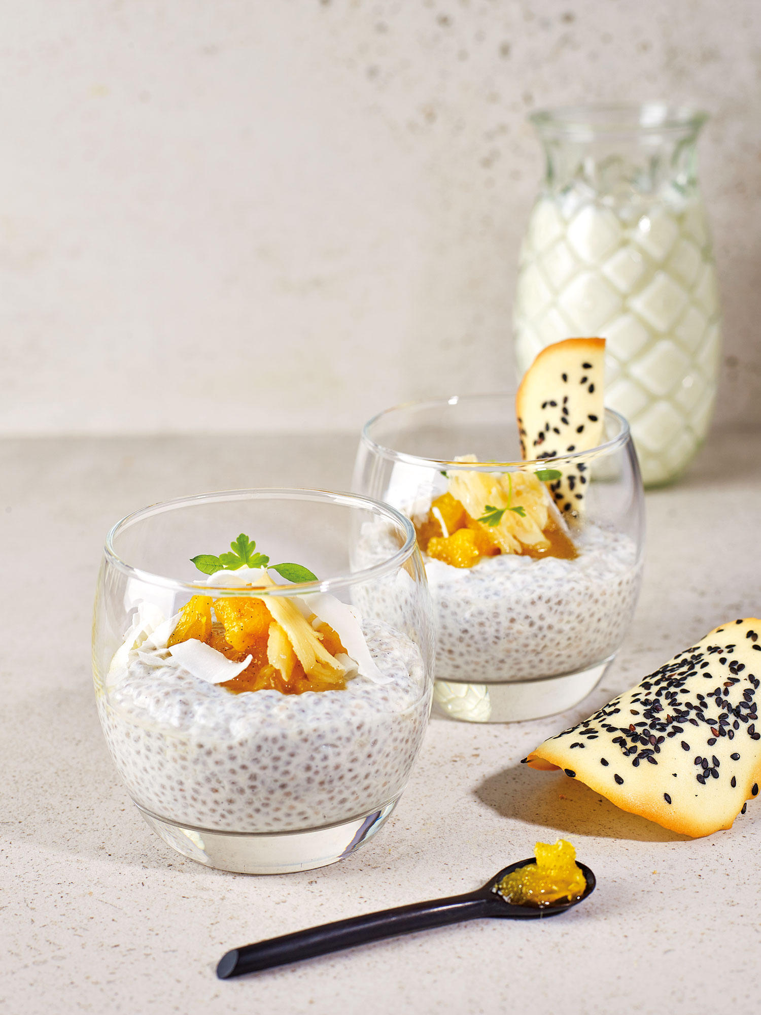 Kefir Coconut Lime Chia Seed Pudding recipe with Pineapple Jam