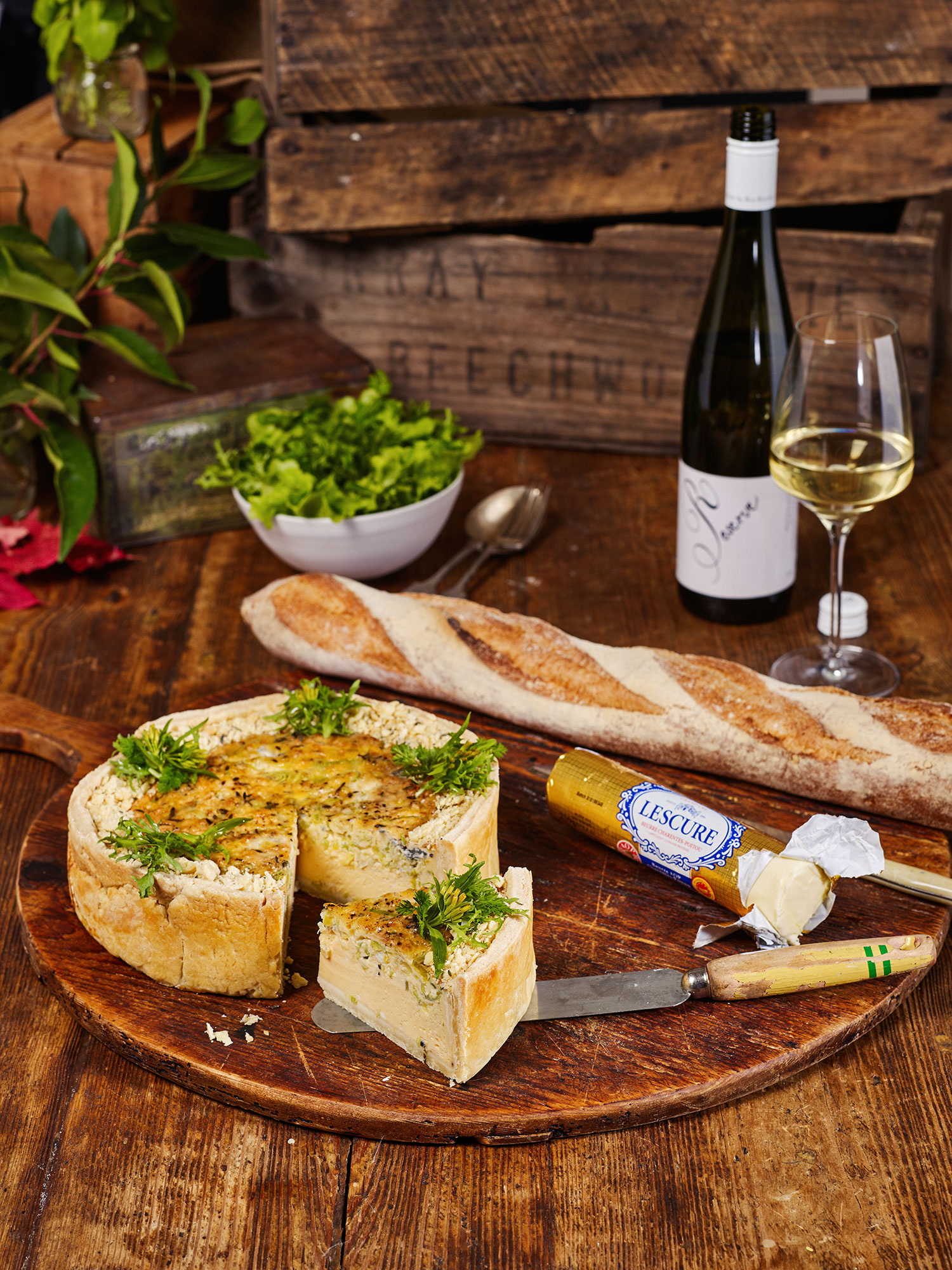 Blue Cheese and Leek Quiche, served wit Rose Ritchie Reserve Gewürztraminer