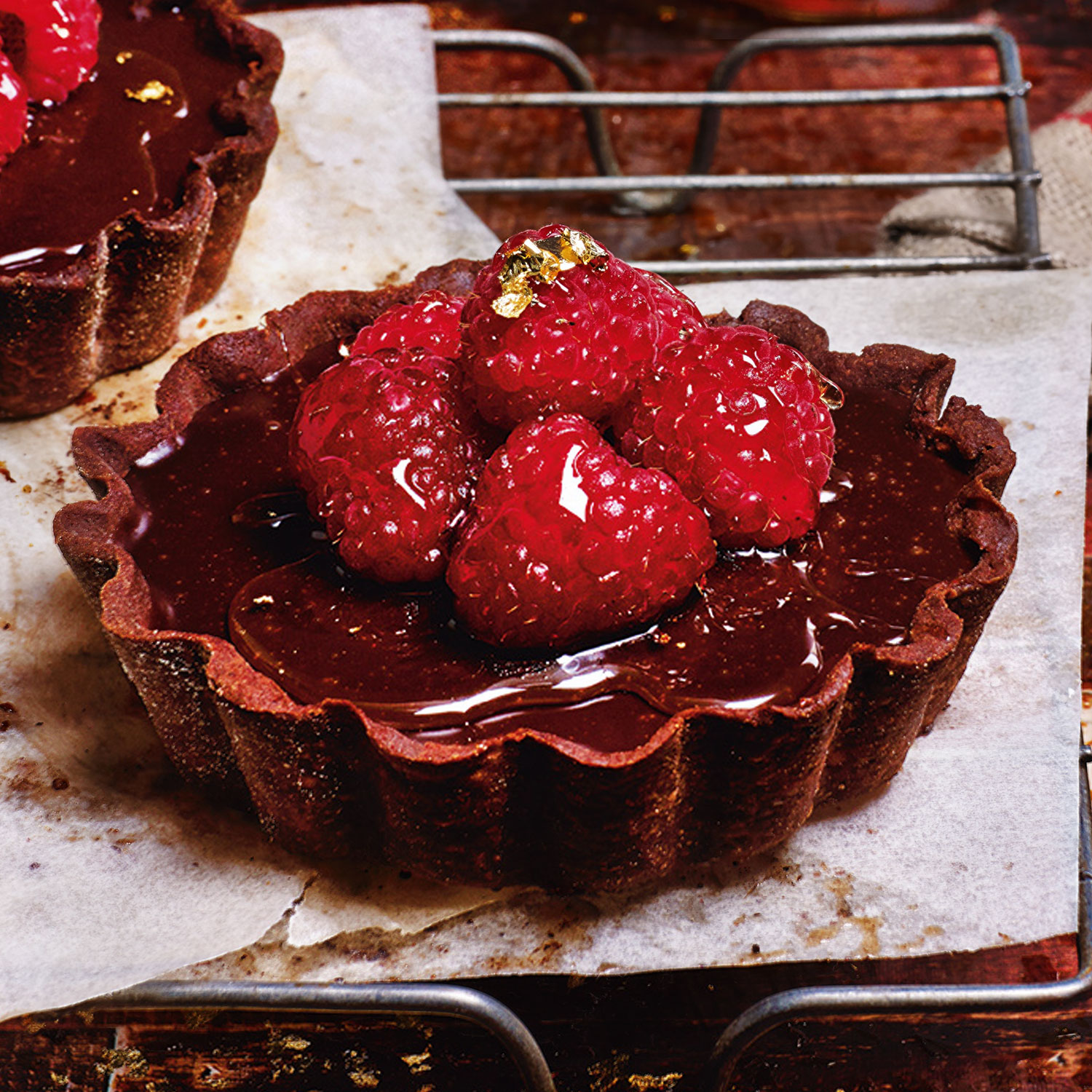 Chocolate Tarts with Raspberries and Muscat Syrup