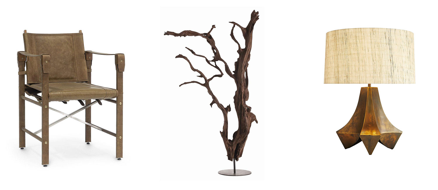 Expedition Arm Chair, Kazu Floor Sculpture, Stelling Lamp - Natural Wonders Collection